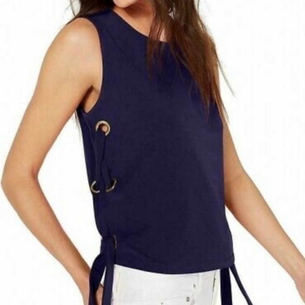 Michael Kors Petite Navy Blue Grommet Lace Up Sides Top BRAND NEW 3xHP